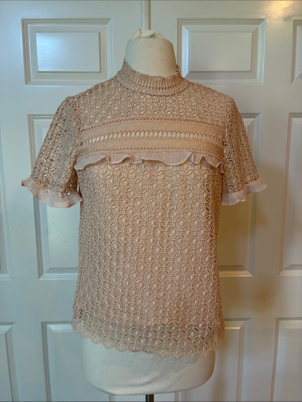 Zara’s Women's Lace Mock-Neck Top in Blush